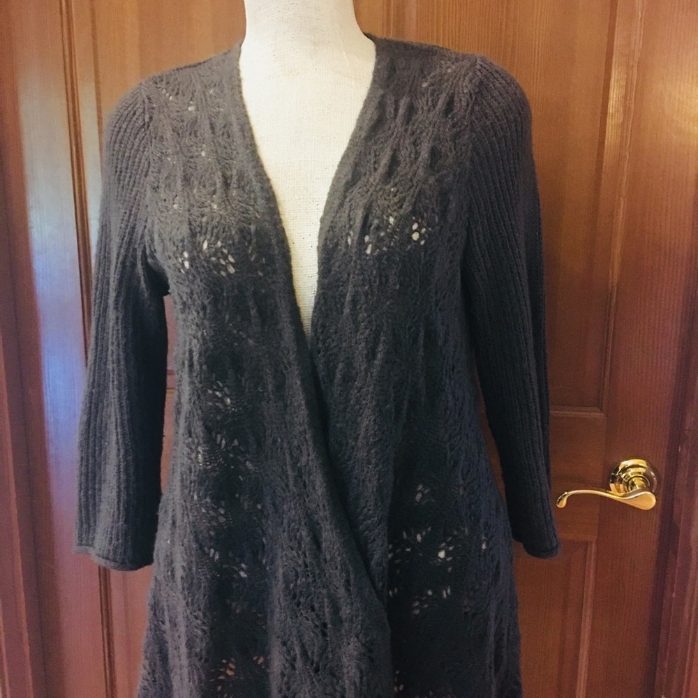 Grey cardigan.